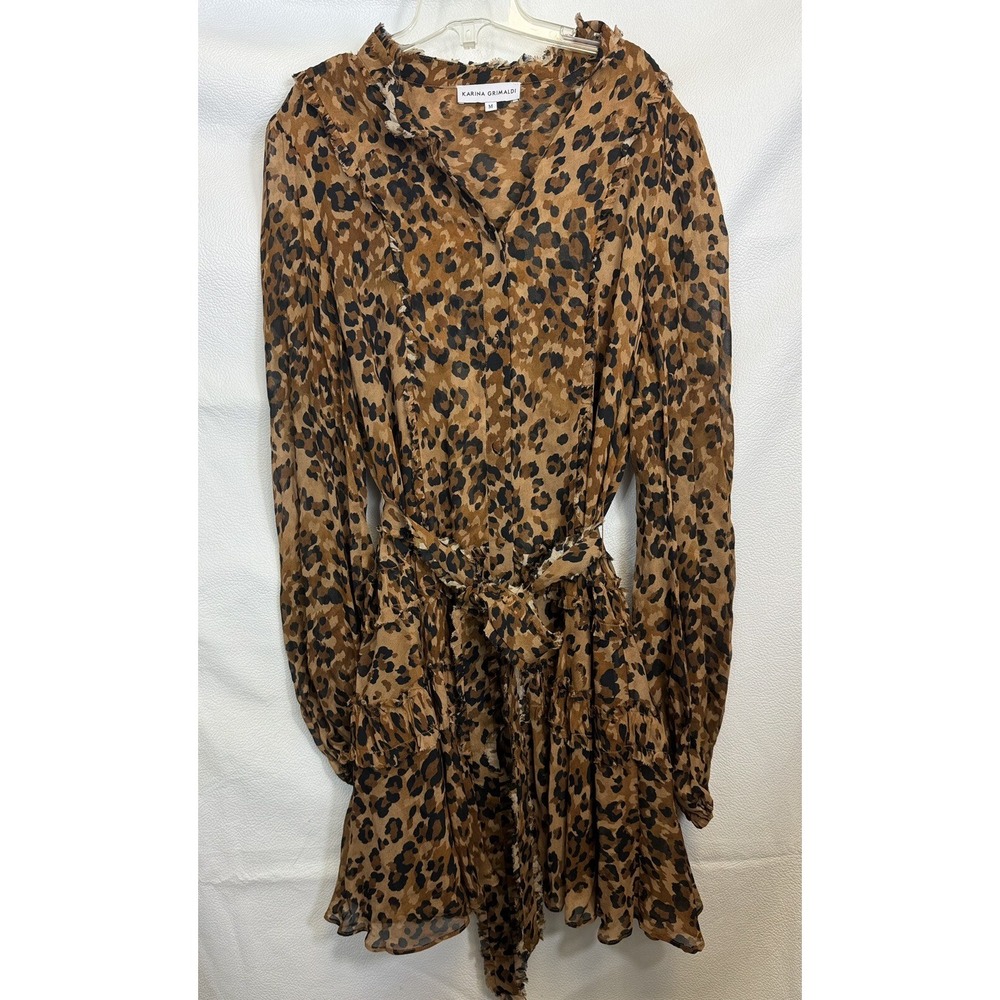 Karina Grimaldi Dress Short Leopard Print  Casual Dainty Boho Cotton Small Sheer